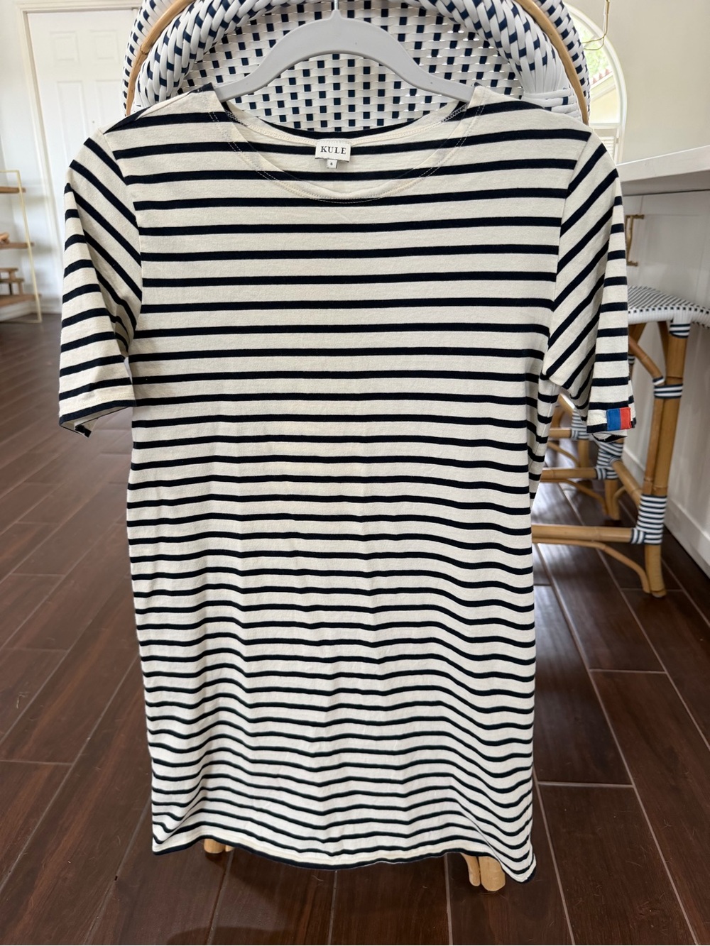 KULE The Tee Dress White Navy Striped Short Sleeve Cotton Mini Dress Size Small